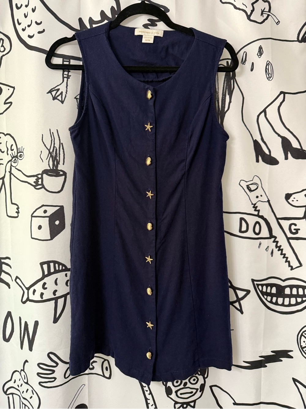 Monteau Los Angeles Sleeveless Tunic with Gold Star Fish & Shell Buttons